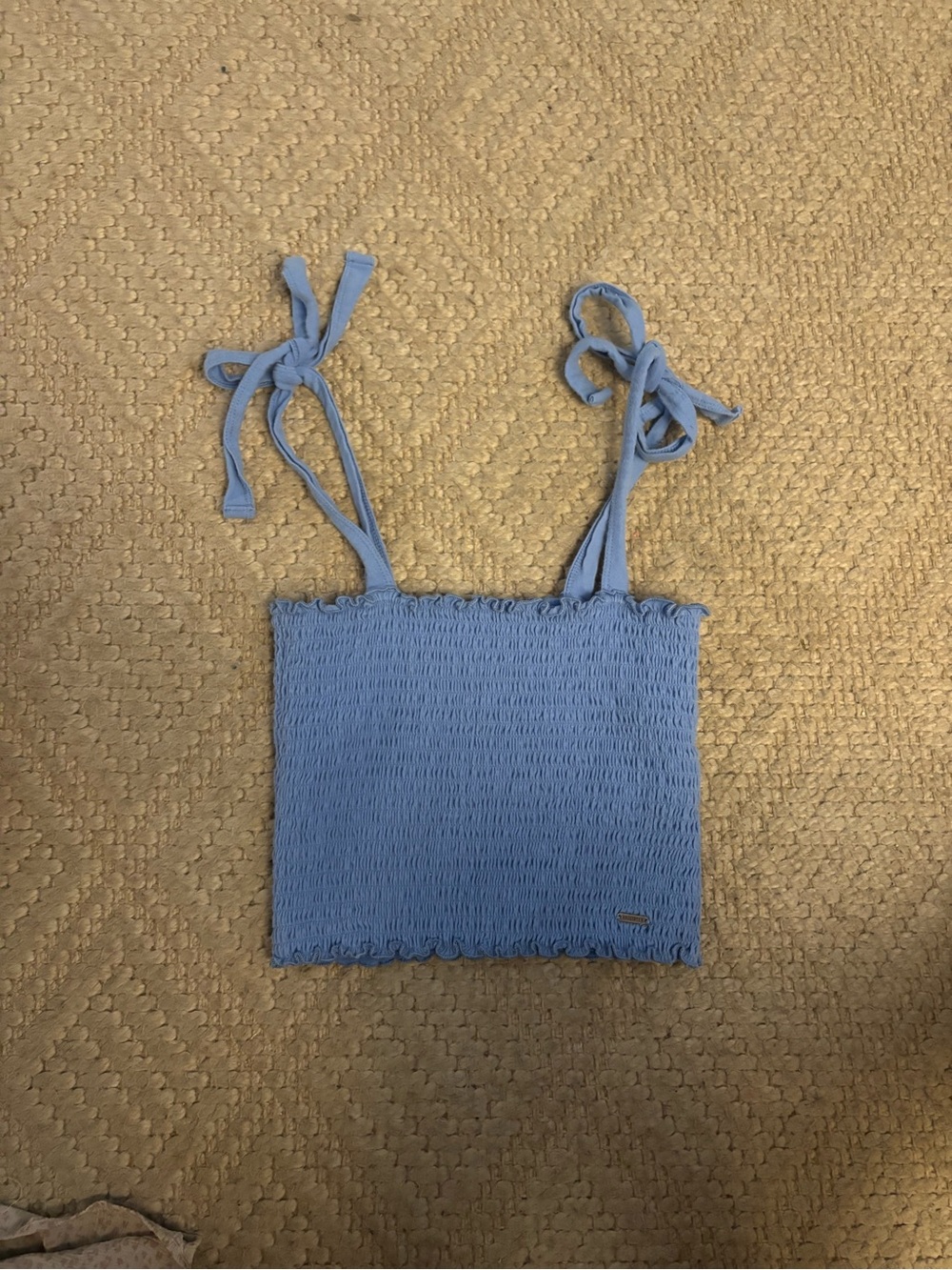 Hollister Light Blue Smocked Tie-Strap Crop Top